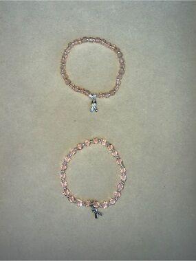 Breast cancer awareness bracelet handmade beaded stretch 7 inches customize pink